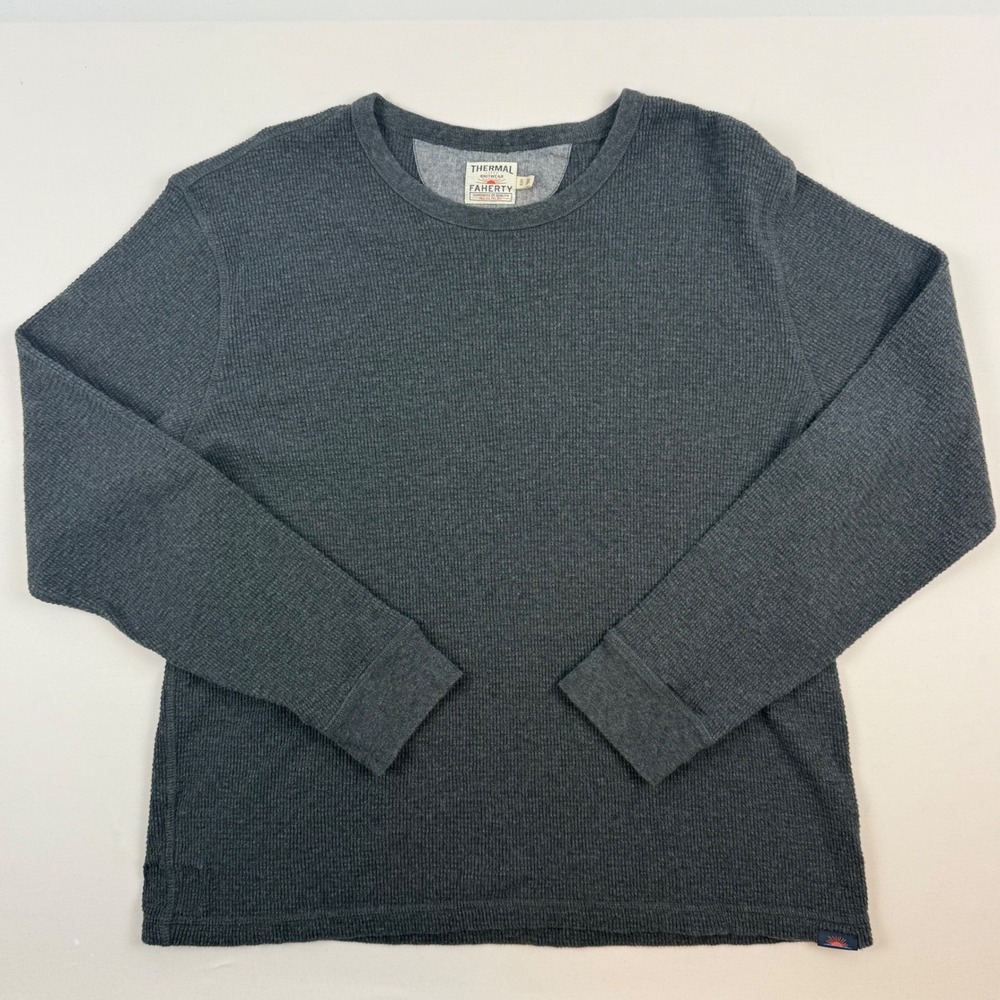 Faherty Legend Waffle Womens XL Organic Cotton Thermal Top Charcoal Grey